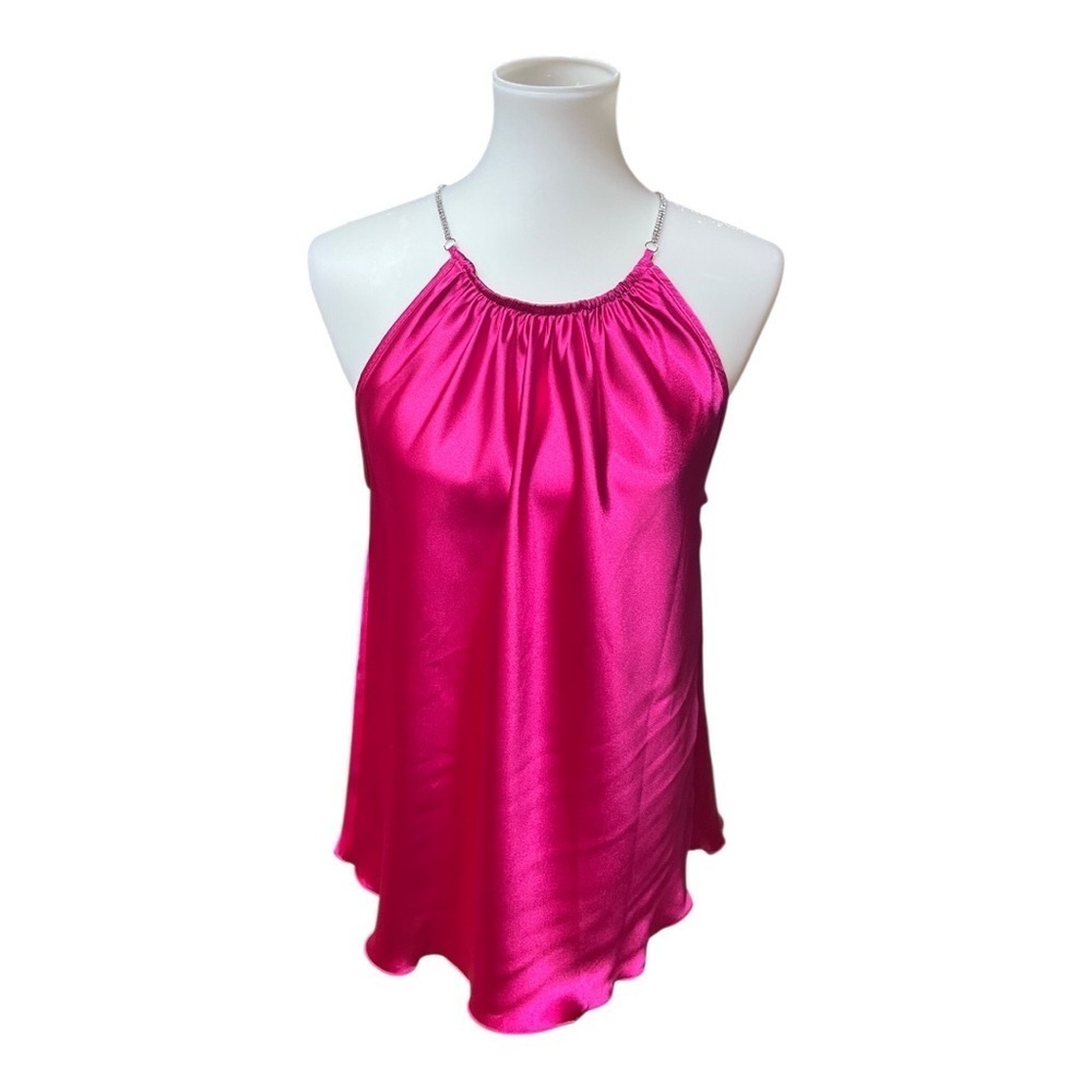 NWT Nicole Miller New York Hot Pink Satin Blouse